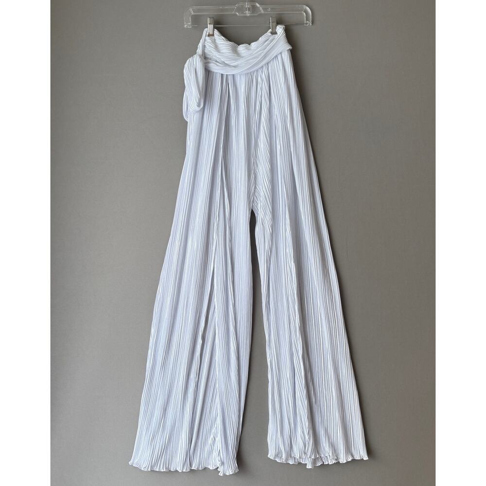 Pleated Wide-Leg Women's Jumpsuit Pants — White